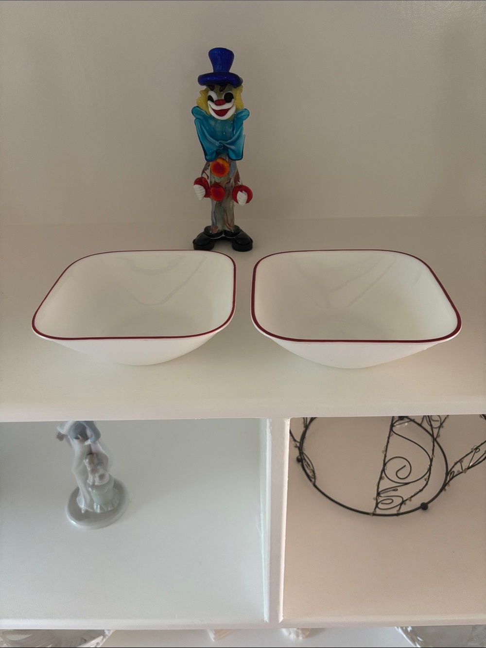 Corelle White Square Bowls with Red Rim - Set of 2